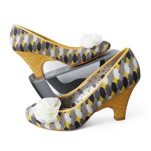 Poetic Licence London Picnic Ready Floral Wedge Heels Yellow Black Women's 8.5M